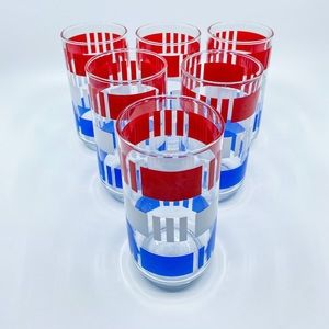 Vintage Libbey Red, White, and Blue Patriotic 10 oz Highball Tumblers • Set of 6